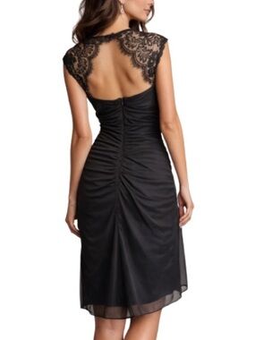 Scarlett Black Chiffon Lace Back Cocktail Dress Ruched Autumn Wedding Guest